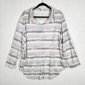 LuLaRoe Roll Tab Sleeve Shirt Tunic Top Button Up Stretch Pastel Size 2XL